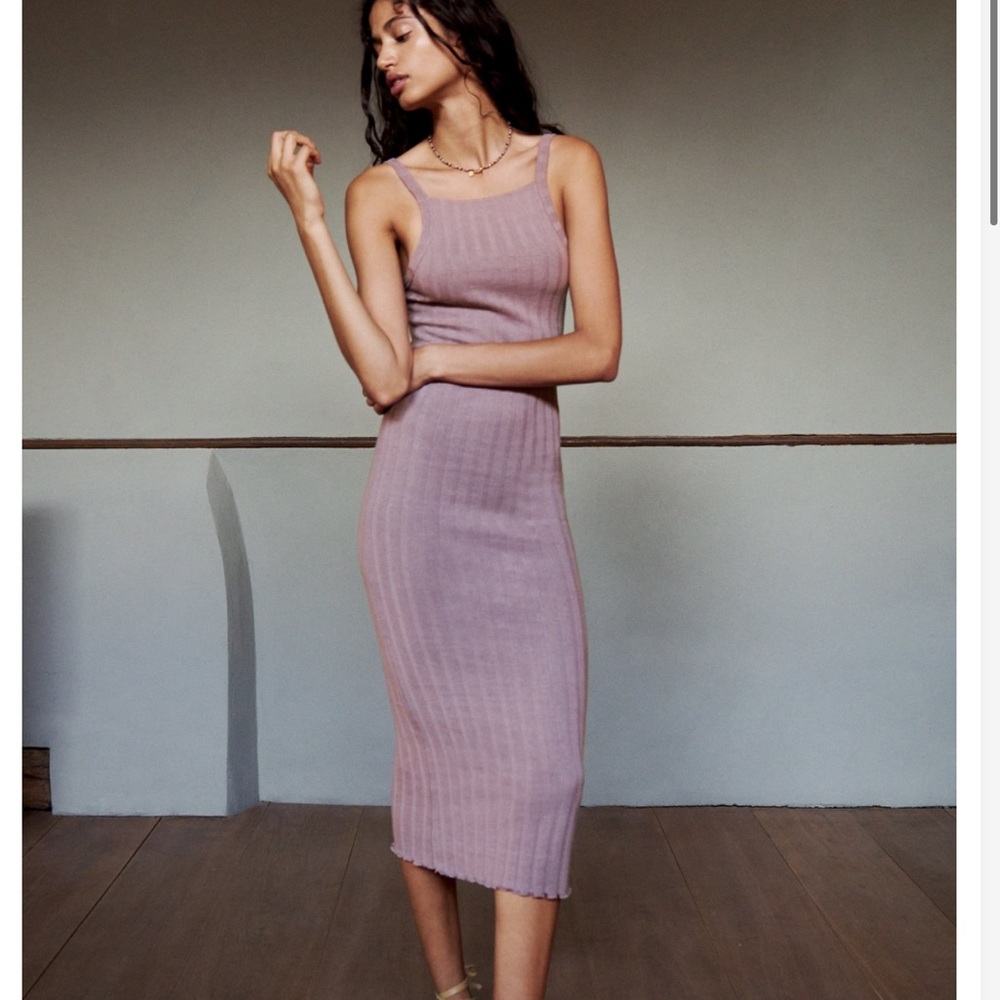 Zara Long Ribbed Dress Dusty Purple TRF